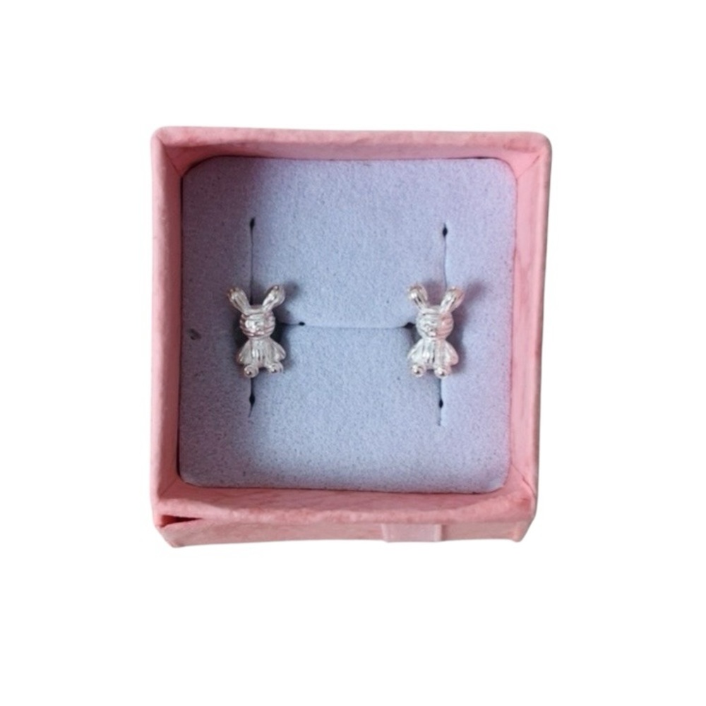 Gold Bunny Rabbit Dainty Minimalist Stud Post Earrings - Picture 5 of 8